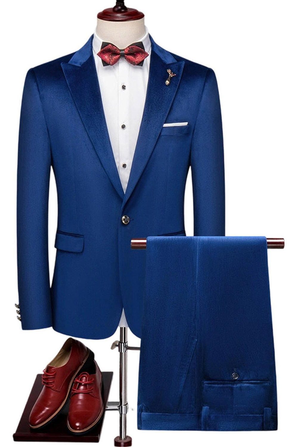 2 Piece Blue Peak Lapel Slim Fit Prom Men Suits