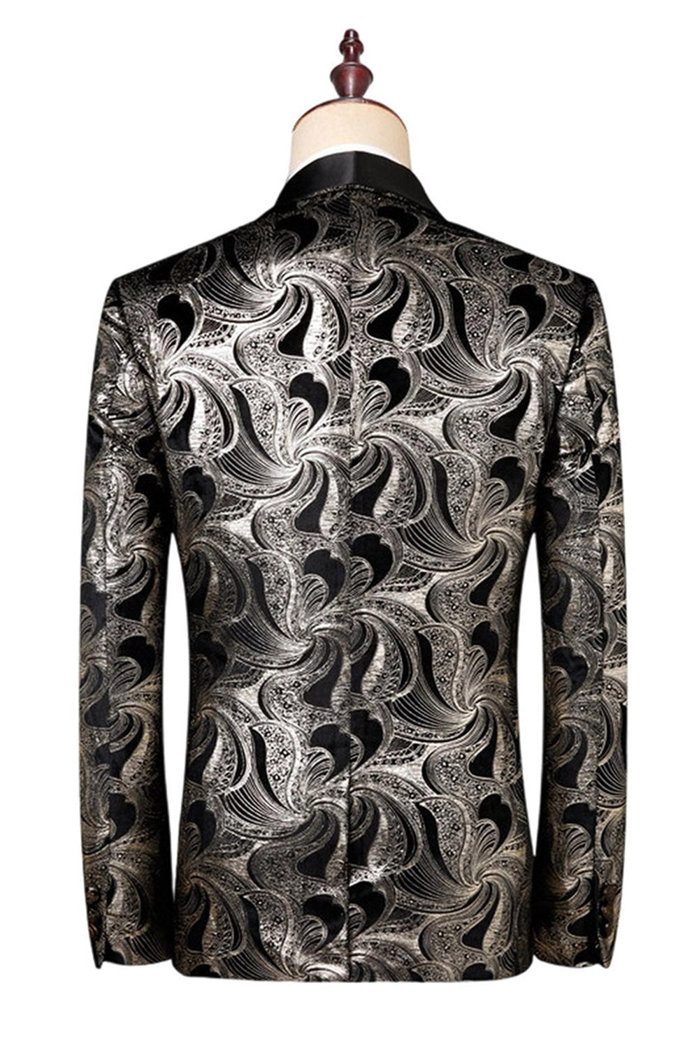 Black Silver Shawl Lapel Printed Men's Prom Suits
