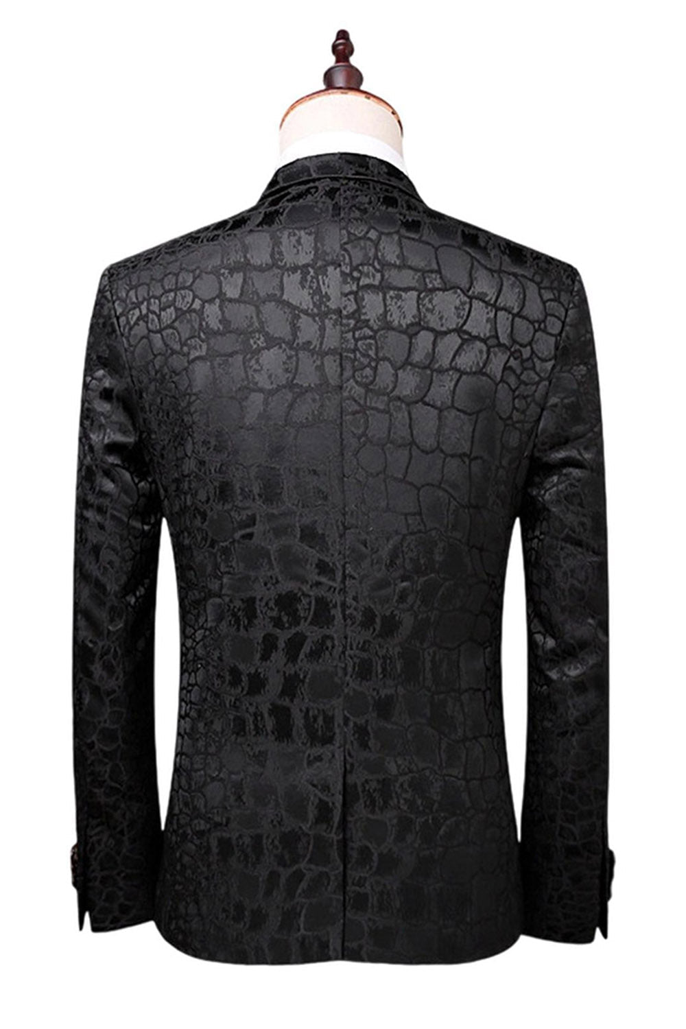 Black Texture Peak Lapel 2 Piece Printed Prom Suits