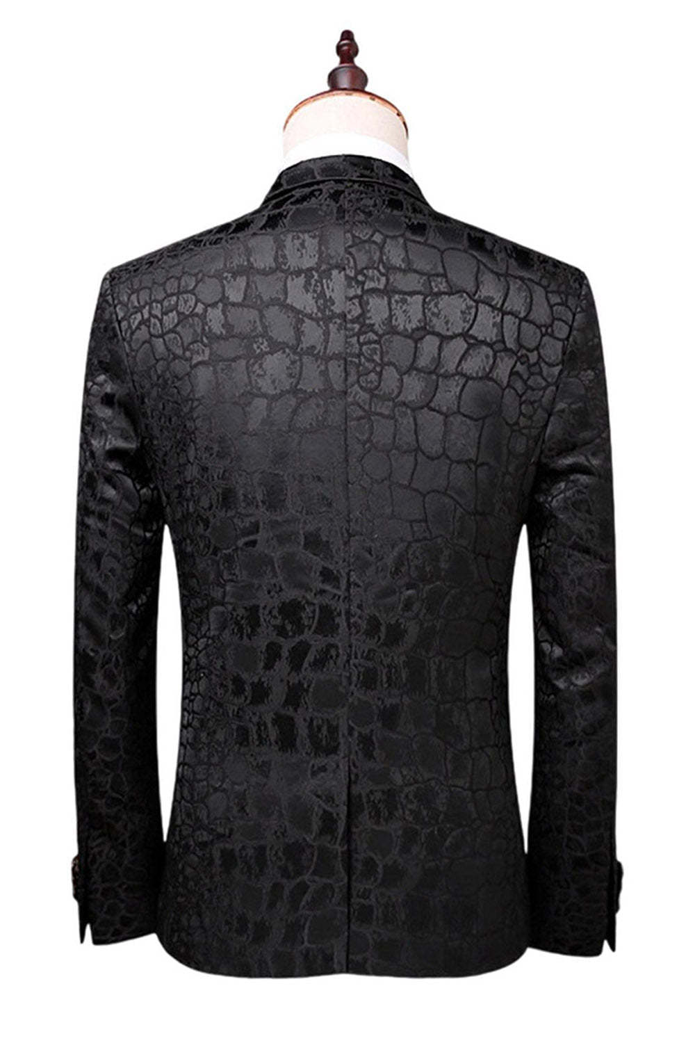 Black Texture Peak Lapel 2 Piece Printed Prom Suits