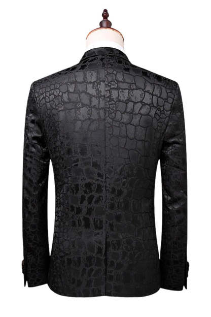 Black Texture Peak Lapel 2 Piece Printed Prom Suits