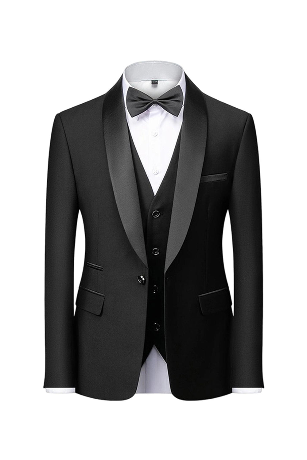 Men's Black Shawl Lapel One Button 2 Piece Formal Suits