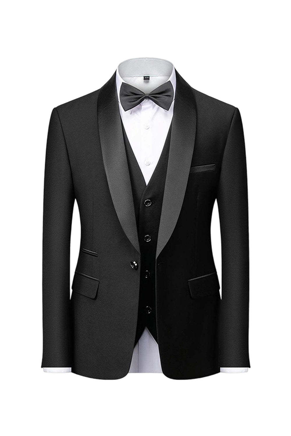 Men's Black Shawl Lapel One Button 2 Piece Formal Suits