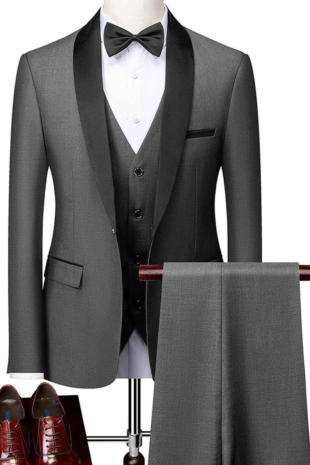 Grey Shawl Lapel Single Breasted Men's Formal Suits