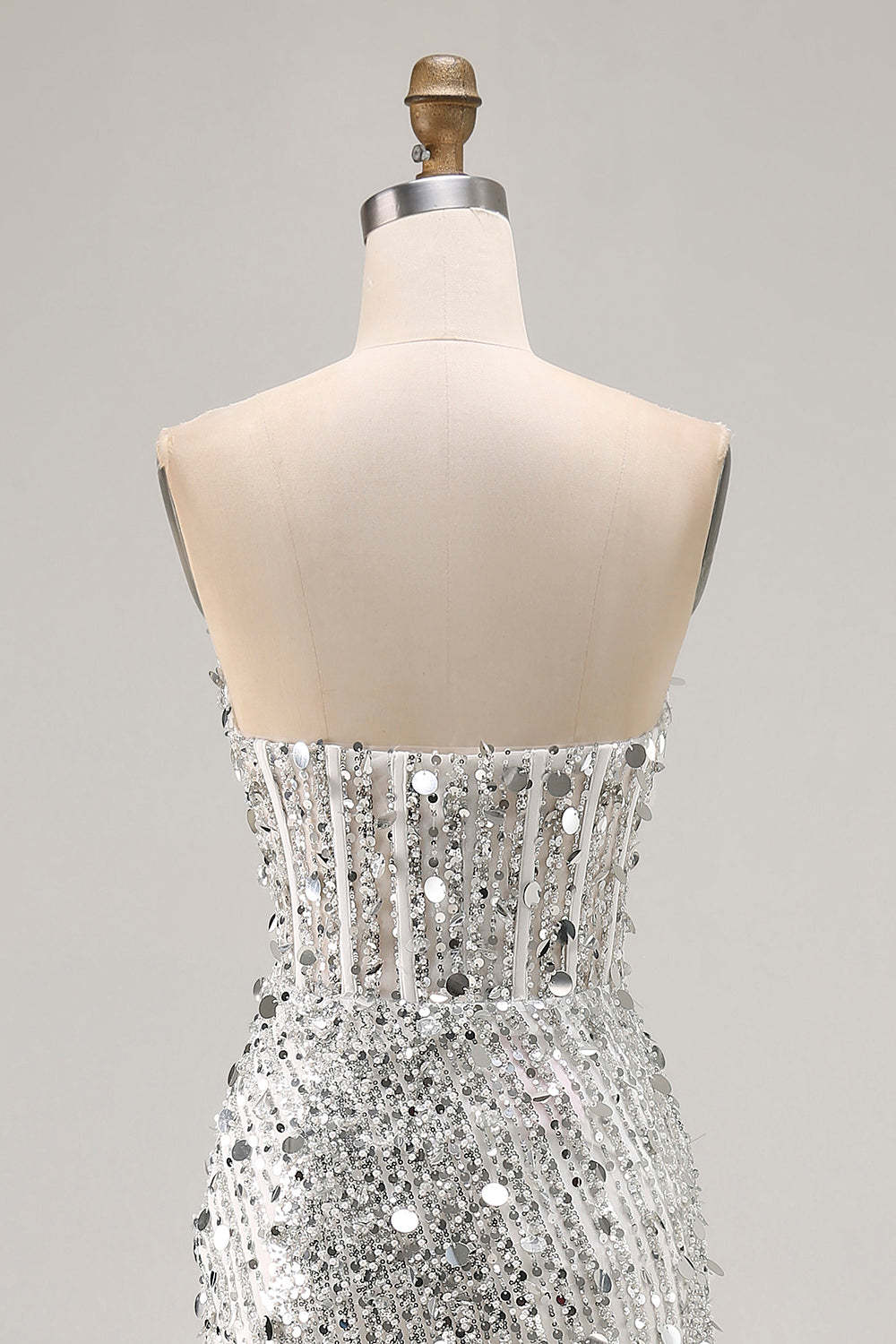 Sparkly Golden Sequin Sweetheart Maxi Corset Prom Dress with Slit