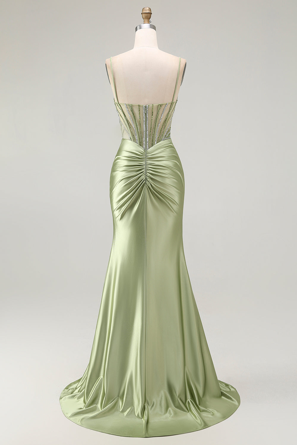 Sparkly Green Mermaid Corset Maxi Prom Dress with Slit