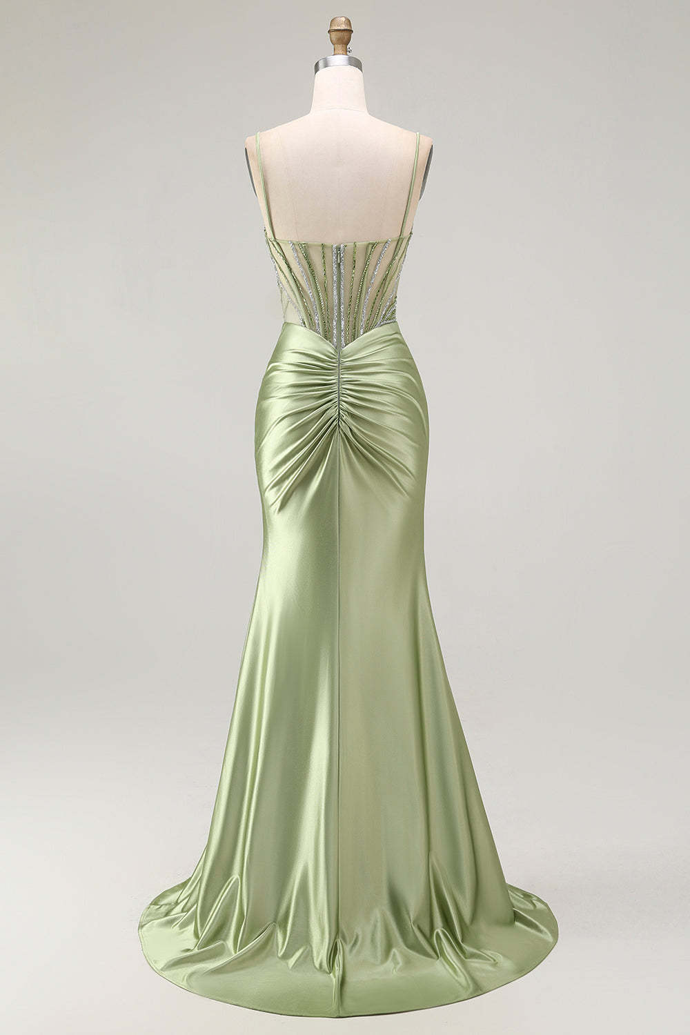 Sparkly Green Corset Mermaid Maxi Prom Dress with Slit