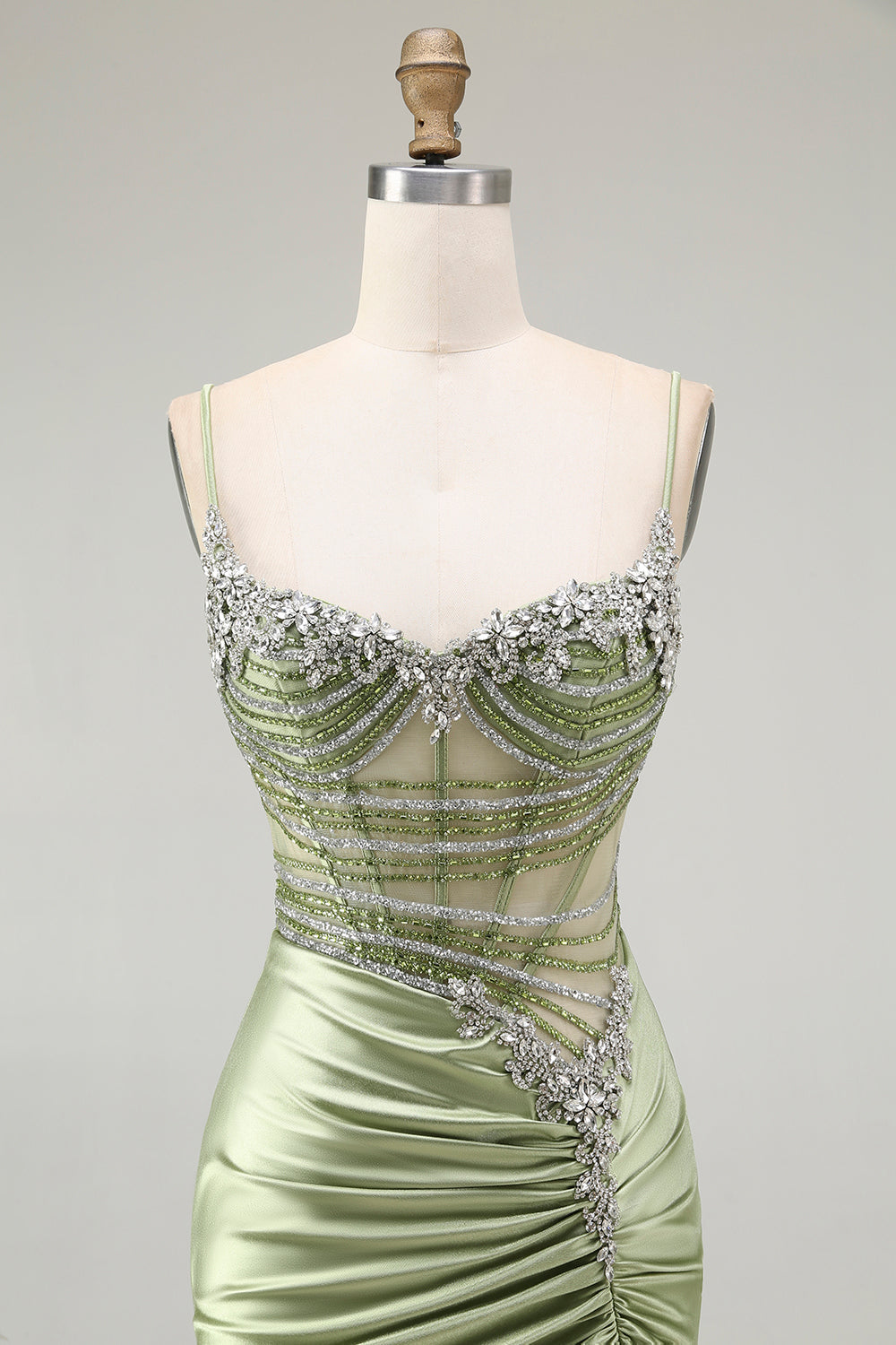 Sparkly Green Mermaid Corset Maxi Prom Dress with Slit