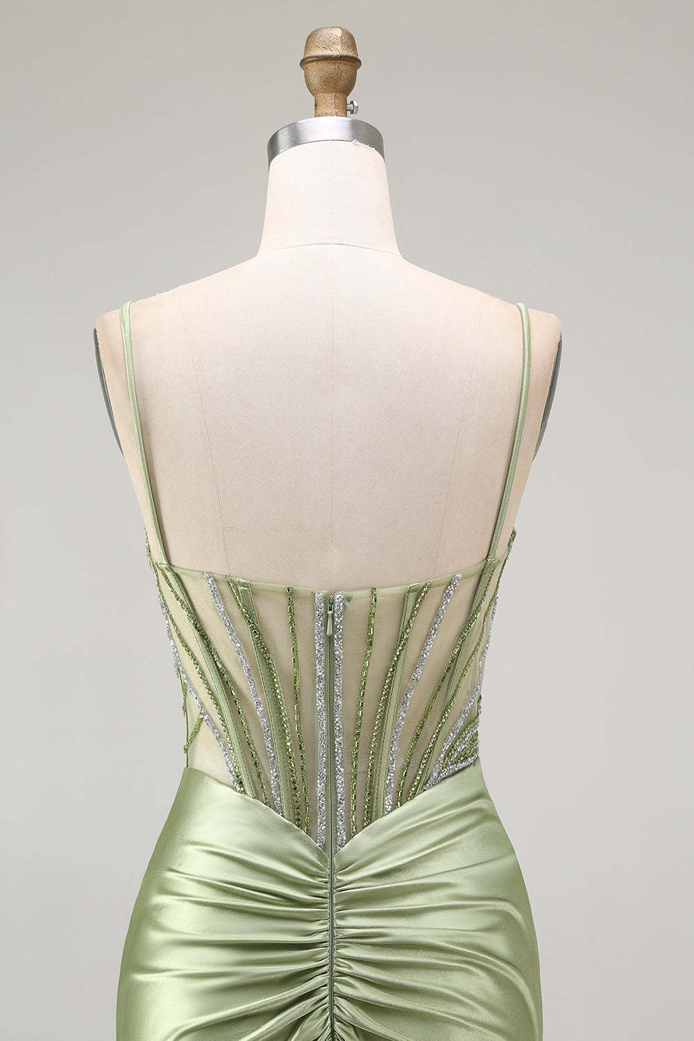 Sparkly Green Mermaid Corset Maxi Prom Dress with Slit