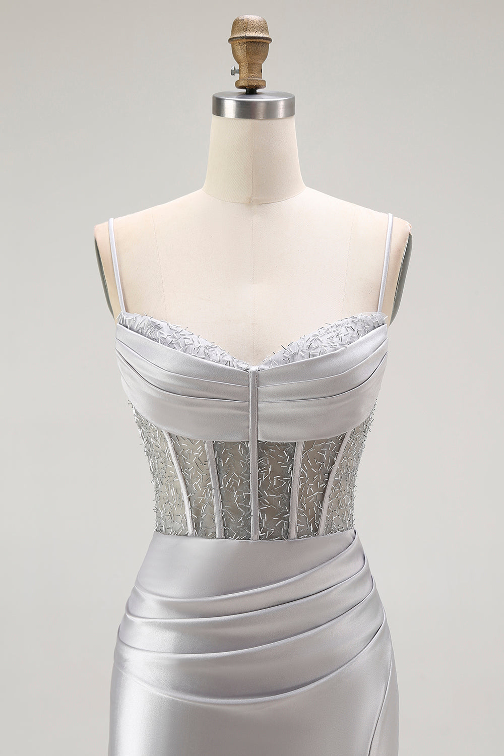 Sparkly Gold Satin Mermaid Maxi Corset Prom Dress with Slit