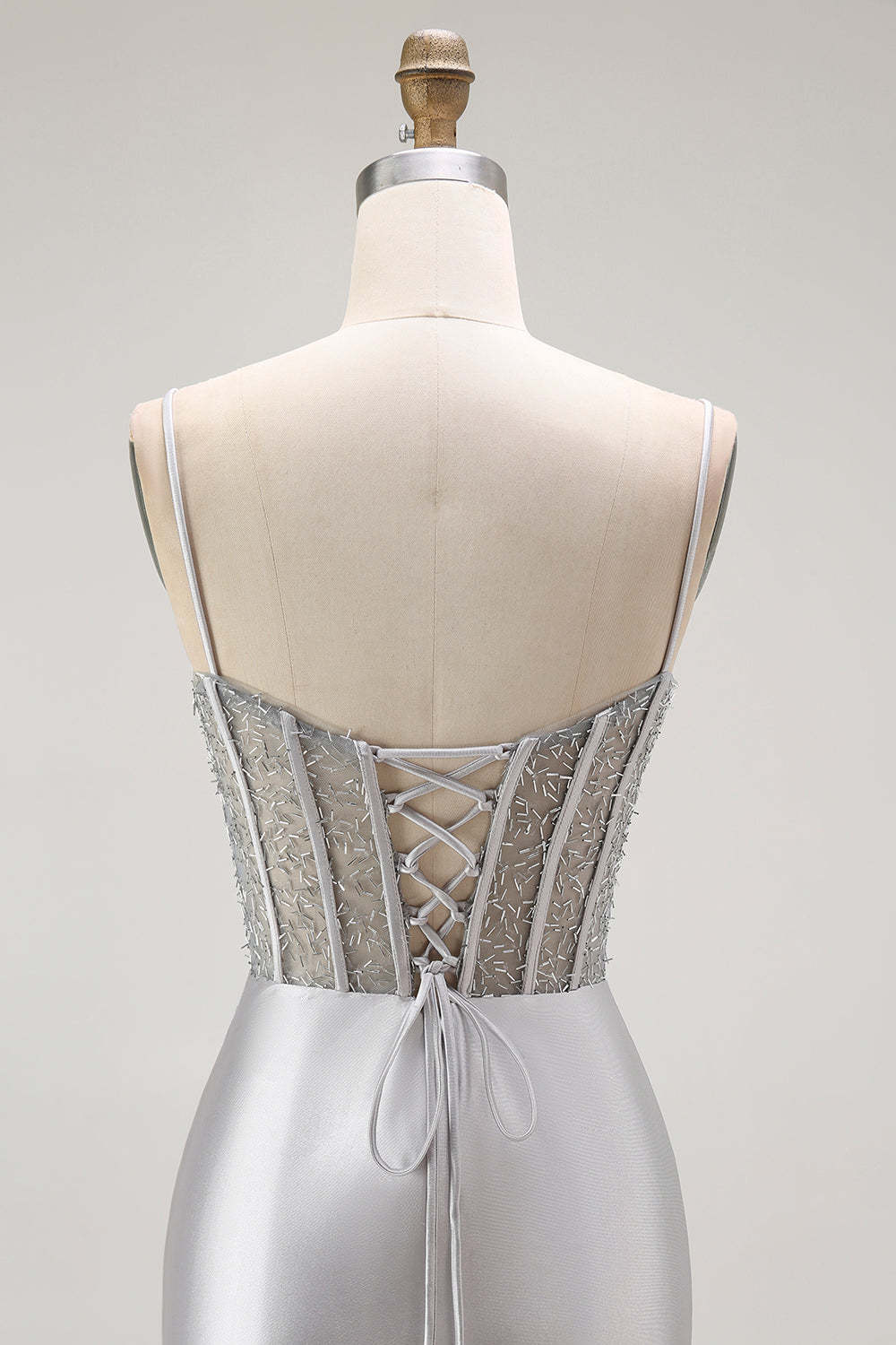 Sparkly Gold Satin Mermaid Maxi Corset Prom Dress with Slit