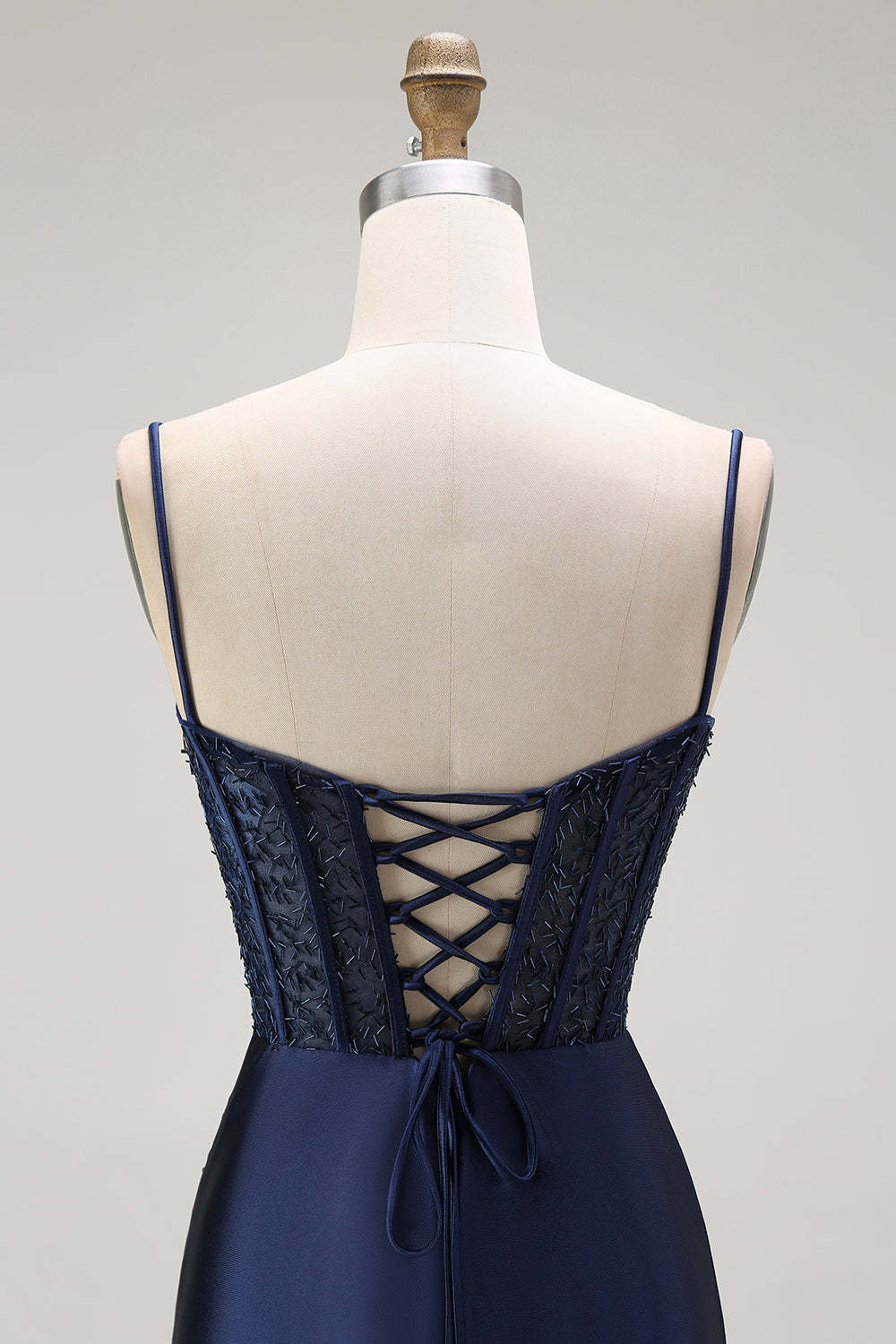 Sparkly Gold Satin Mermaid Maxi Corset Prom Dress with Slit