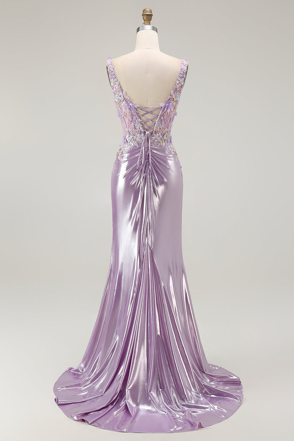 Sparkly Lilac Mermaid Floral Maxi Prom Dress with Slit
