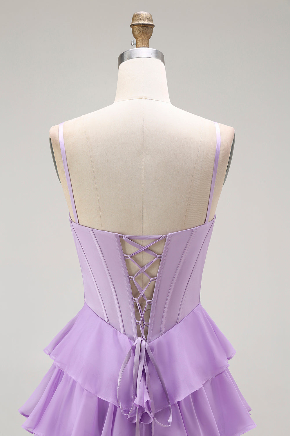 Purple Chiffon Tiered A Line Long Corset Prom Dress with Bows