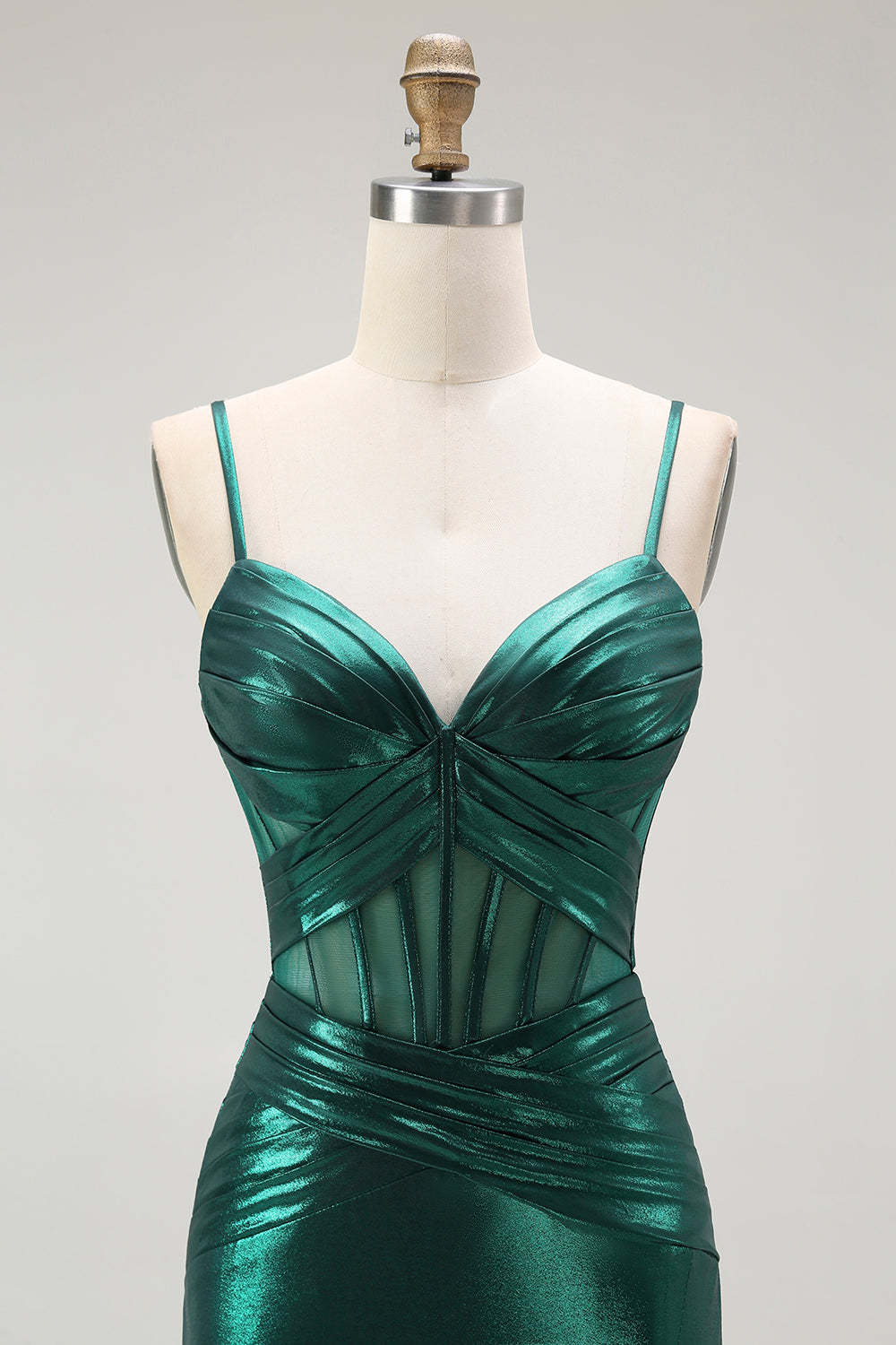 Dark Green Metallic Corset Mermaid Long Prom Dress with Slit