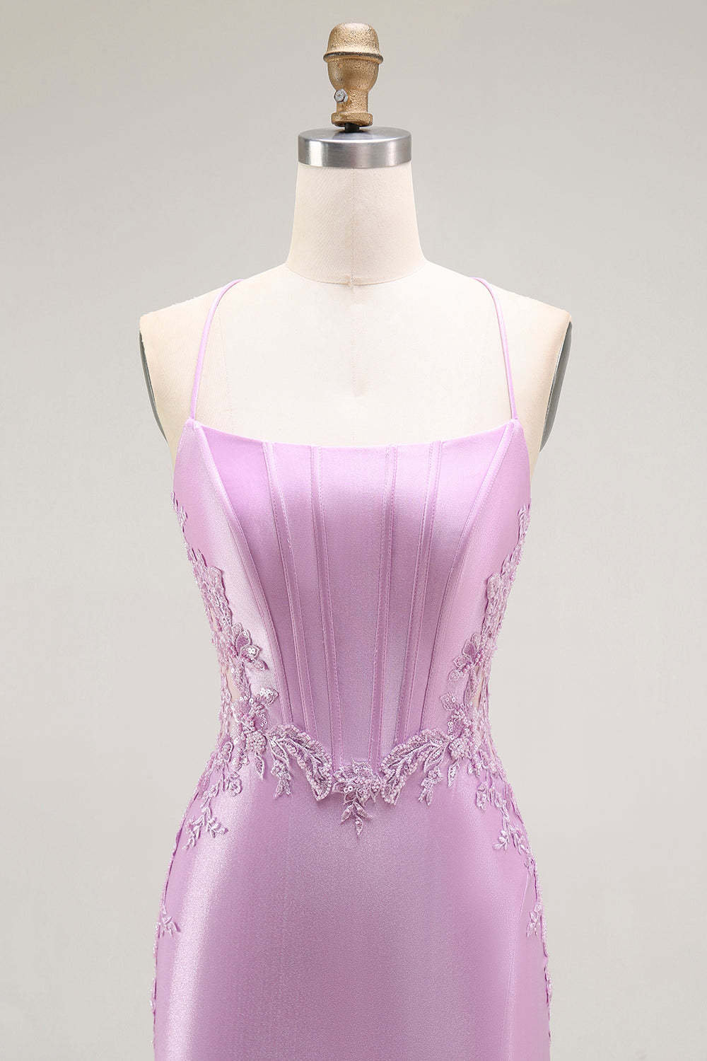 Purple Mermaid Appliqued Corset Long Prom Dress with Slit