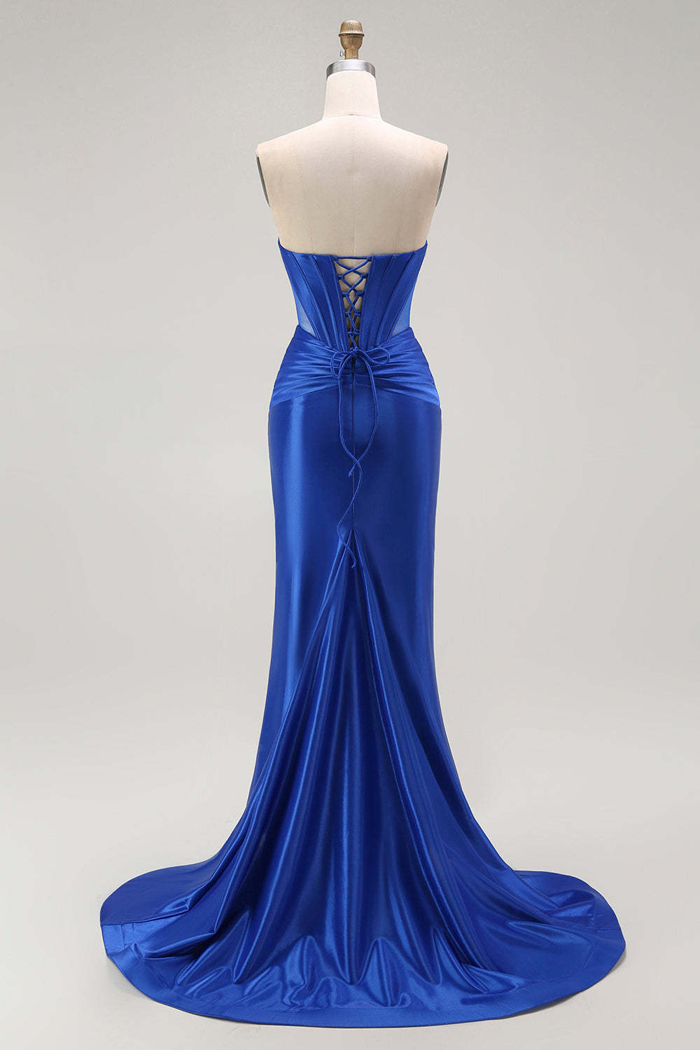 Sparkly Royal Blue Mermaid Corset Maxi Keyhole Prom Dress with Beading