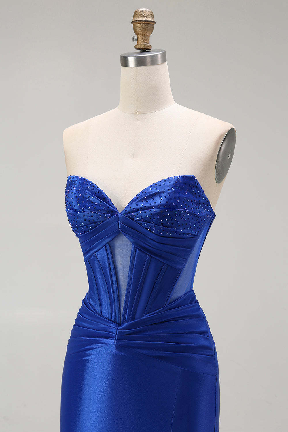 Sparkly Royal Blue Mermaid Corset Maxi Prom Dress with Beading