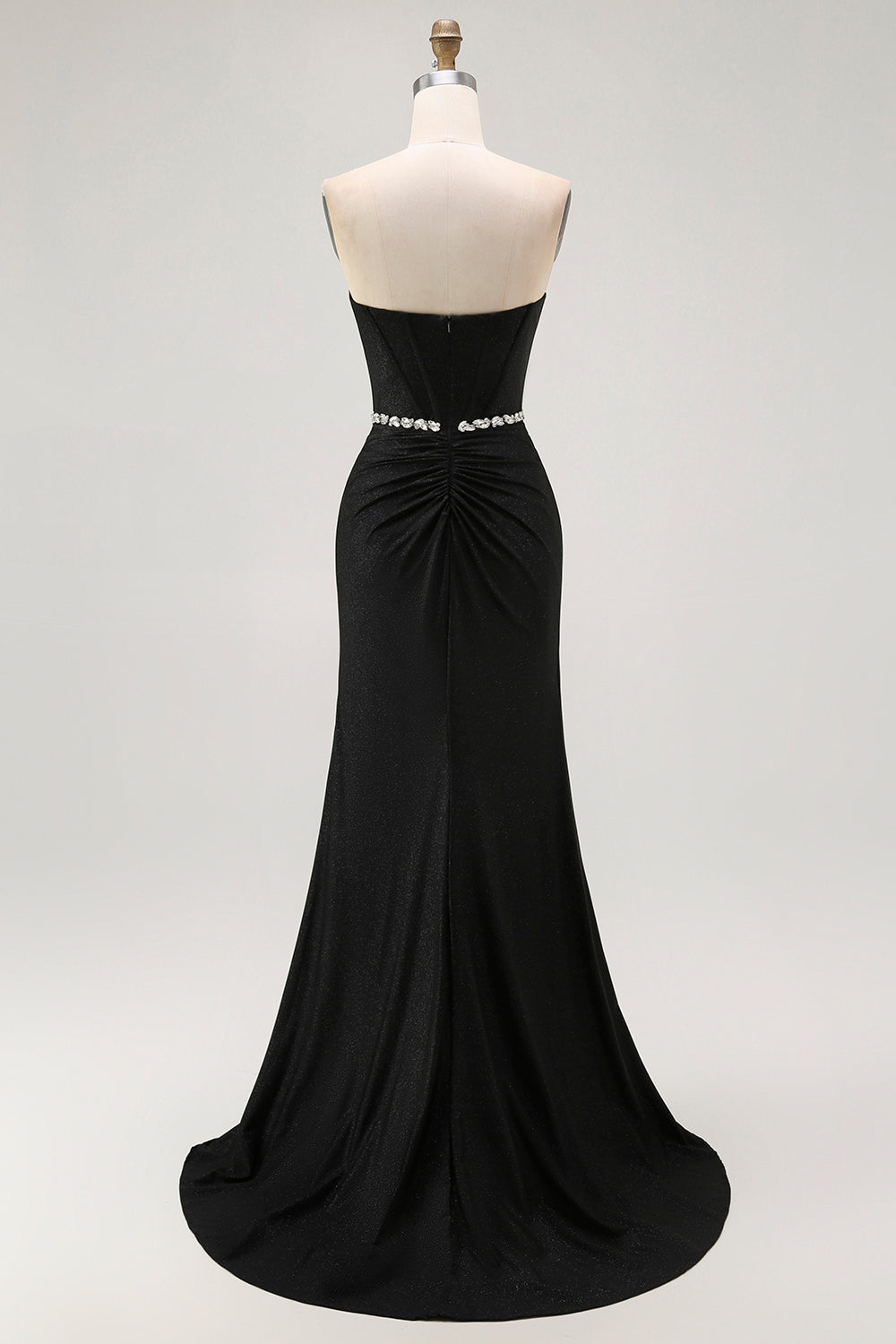 Sparkly Black Corset Strapless Mermaid Long Prom Dress