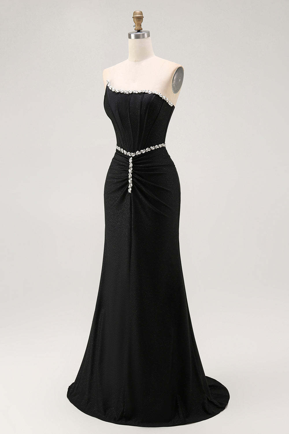 Sparkly Black Corset Strapless Mermaid Long Prom Dress