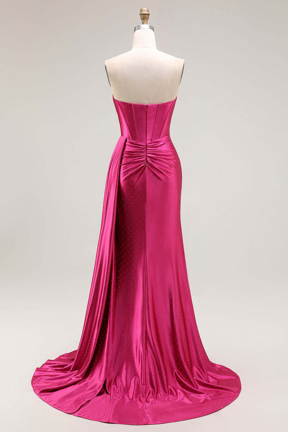 Sparkly Fuchsia Mermaid Corset Strapless Ruched Long Prom Dress