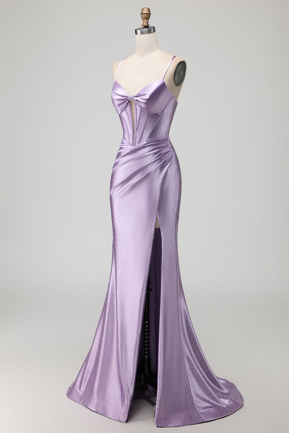 Sparkly Purple Maxi Beaded Corset Prom Dress with Slit