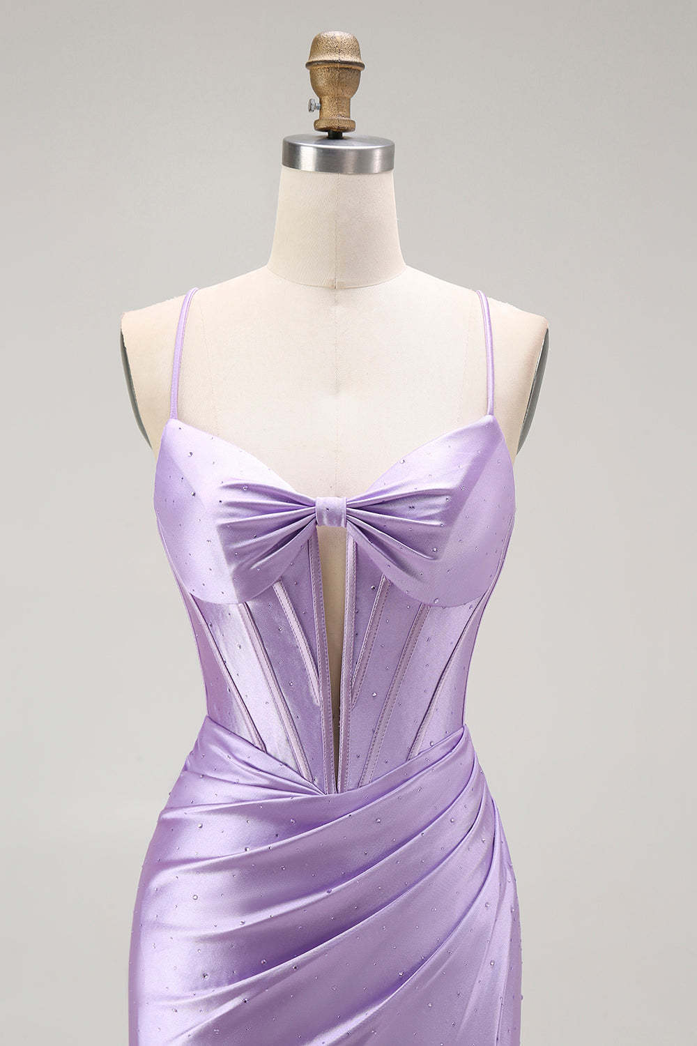 Sparkly Purple Corset Mermaid Spaghetti Straps Maxi Prom Dress with Slit