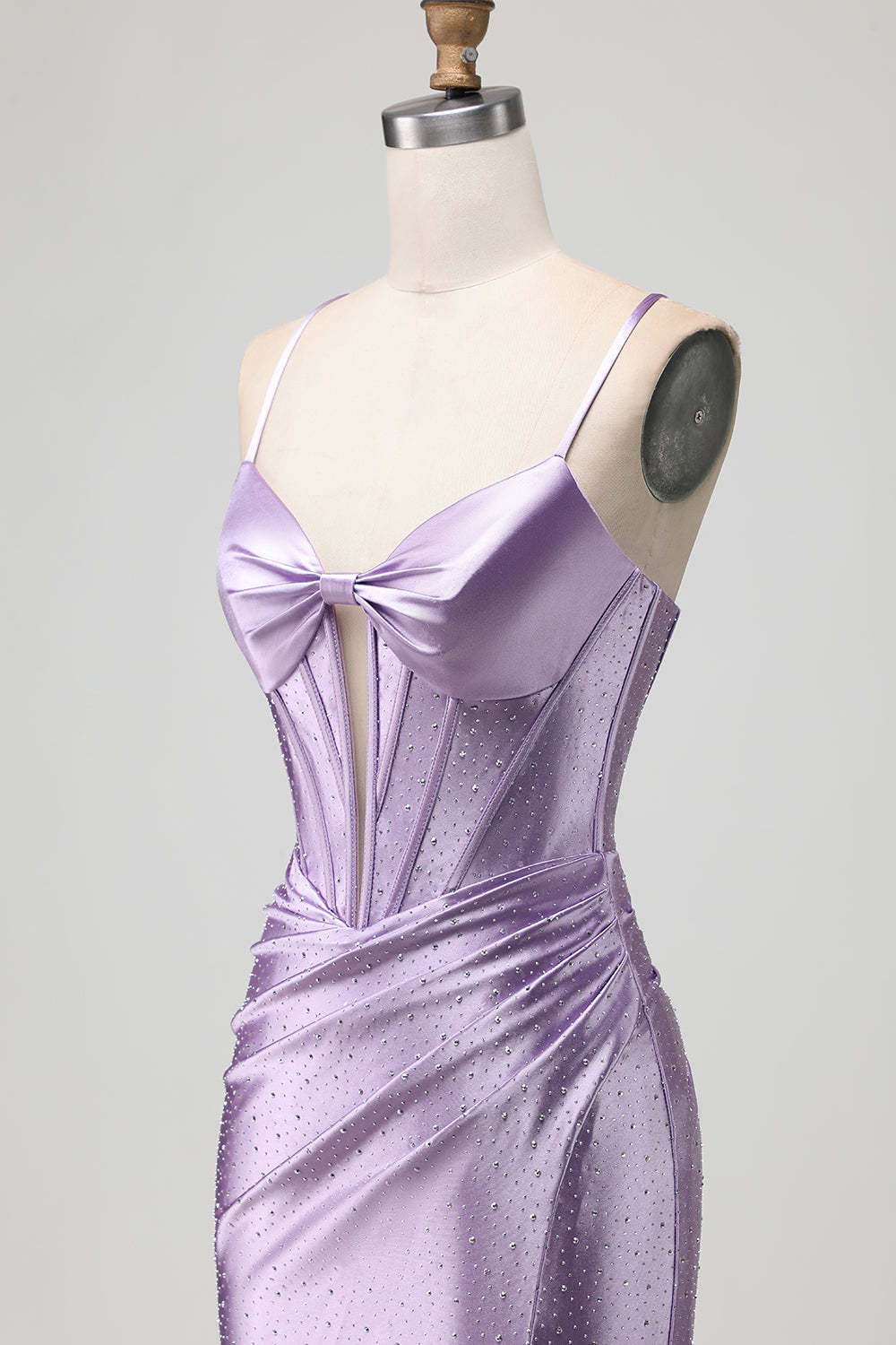 Sparkly Purple Maxi Beaded Corset Prom Dress with Slit