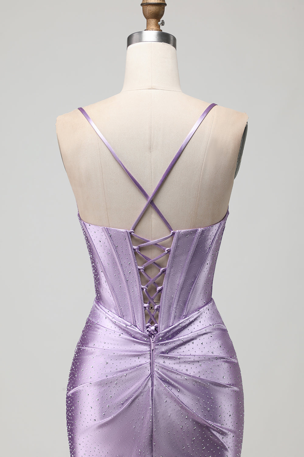 Sparkly Purple Maxi Beaded Corset Prom Dress with Slit