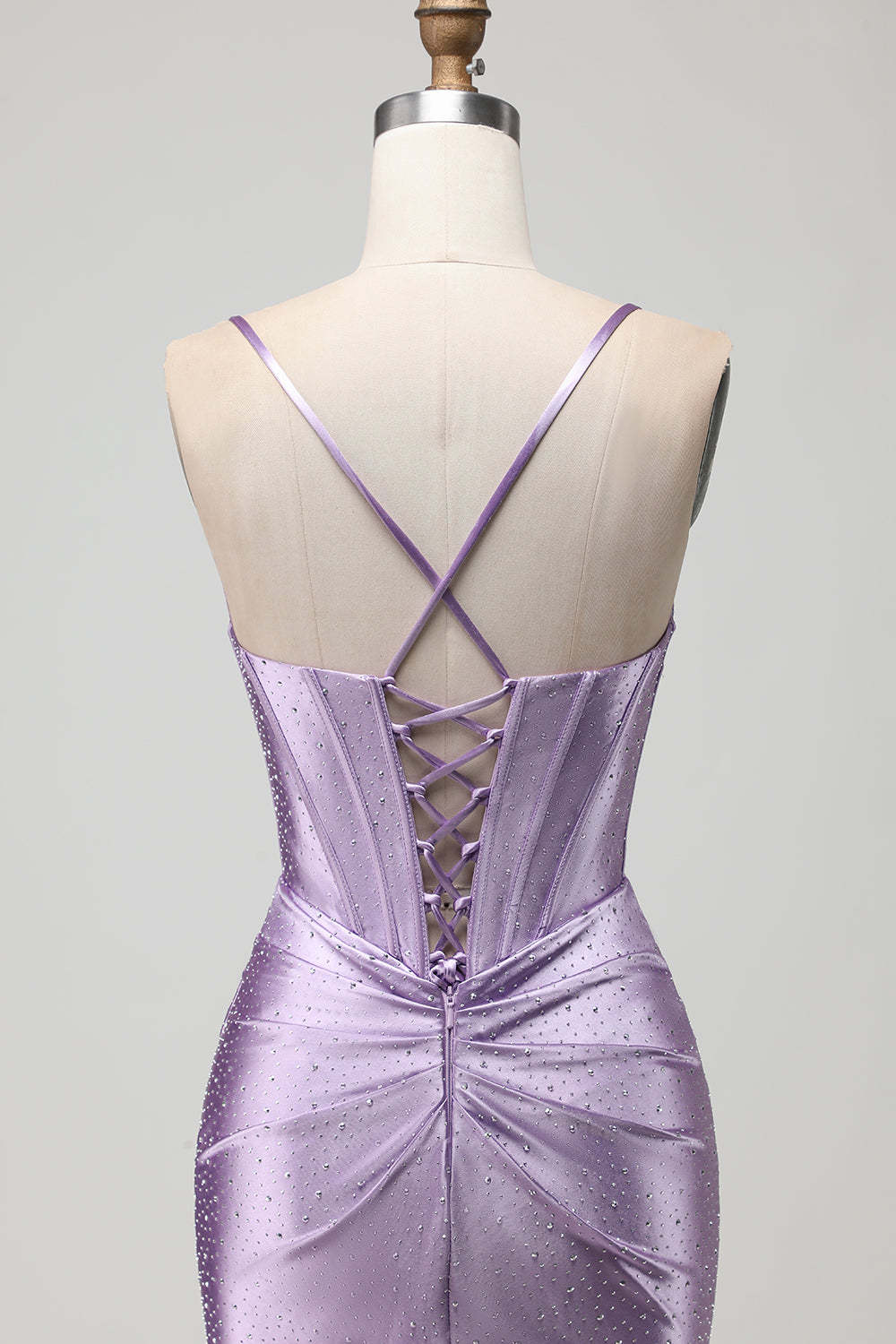 Sparkly Purple Maxi Beaded Corset Prom Dress with Slit