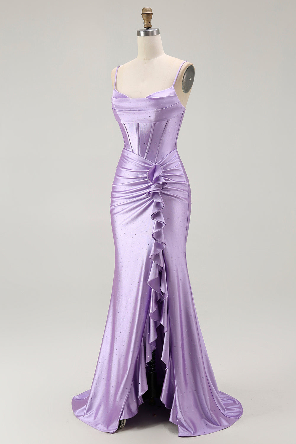 Purple Beaded Corset Mermaid Long Prom Dress with Slit
