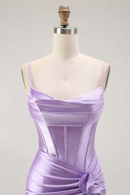 Purple Beaded Corset Mermaid Long Prom Dress with Slit