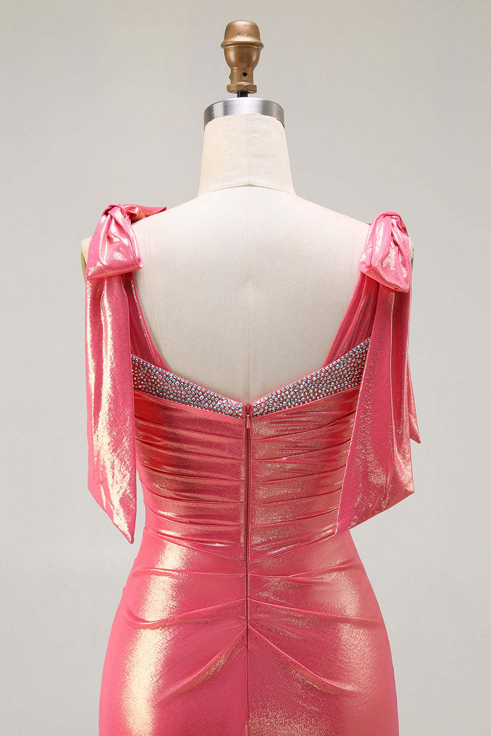 Sparkly Coral Beaded Mermaid Metallic Long Prom Dress with Slit