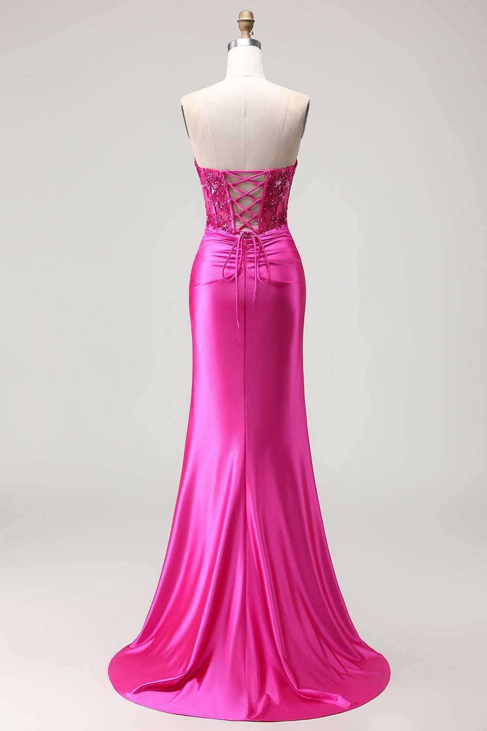 Sparkly Fuchsia Corset Long Mermaid Prom Dress with Sequins