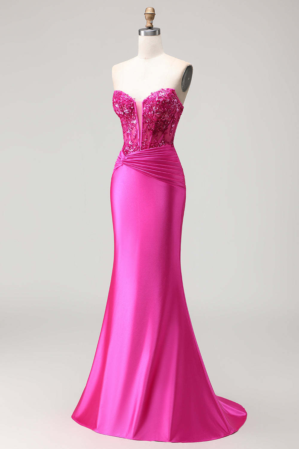 Sparkly Fuchsia Corset Long Mermaid Prom Dress with Sequins