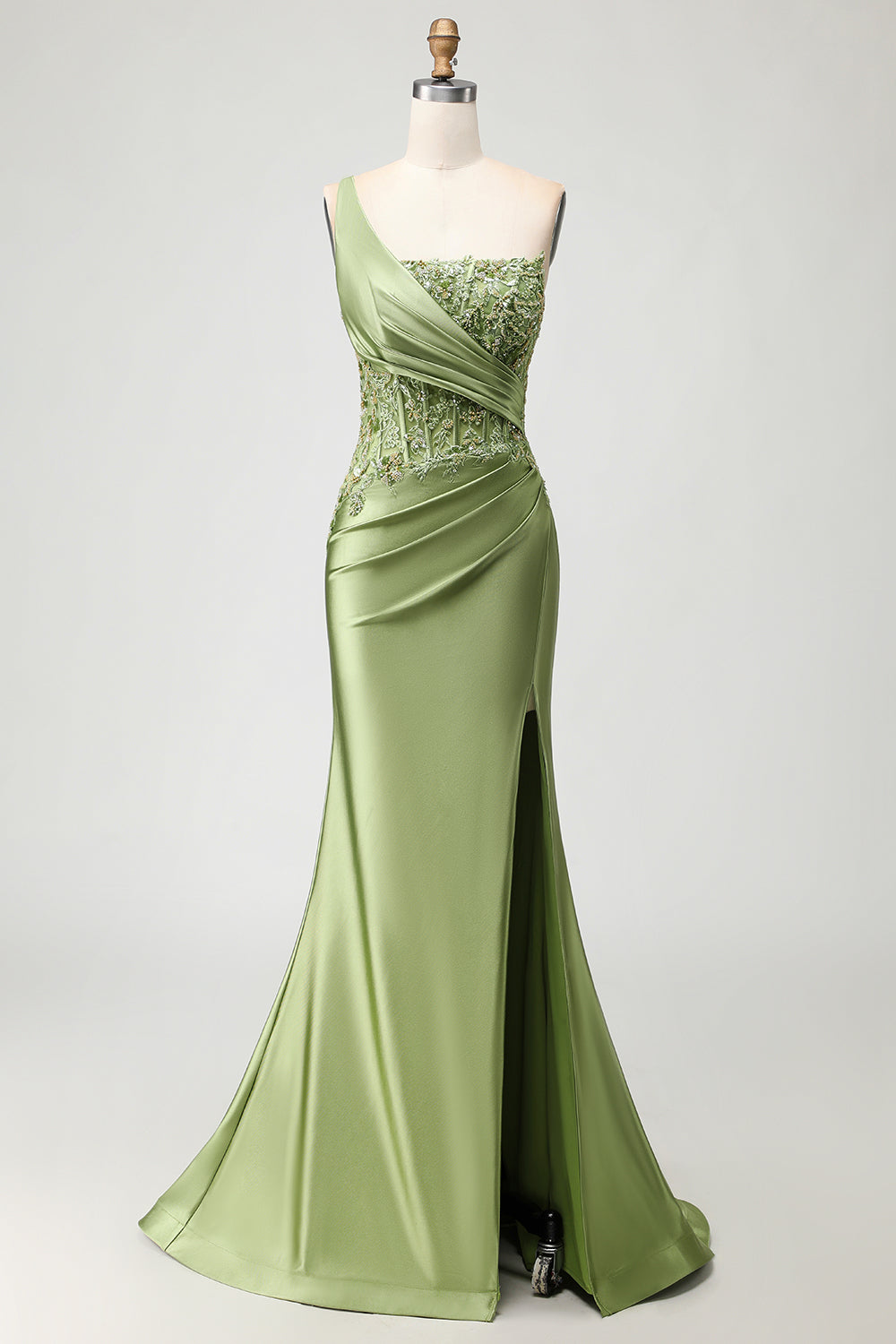 Sparkly Green Mermaid Long Corset Prom Dress with Slit