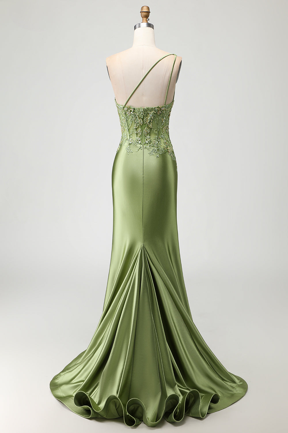 Sparkly Green Mermaid Long Corset Prom Dress with Slit