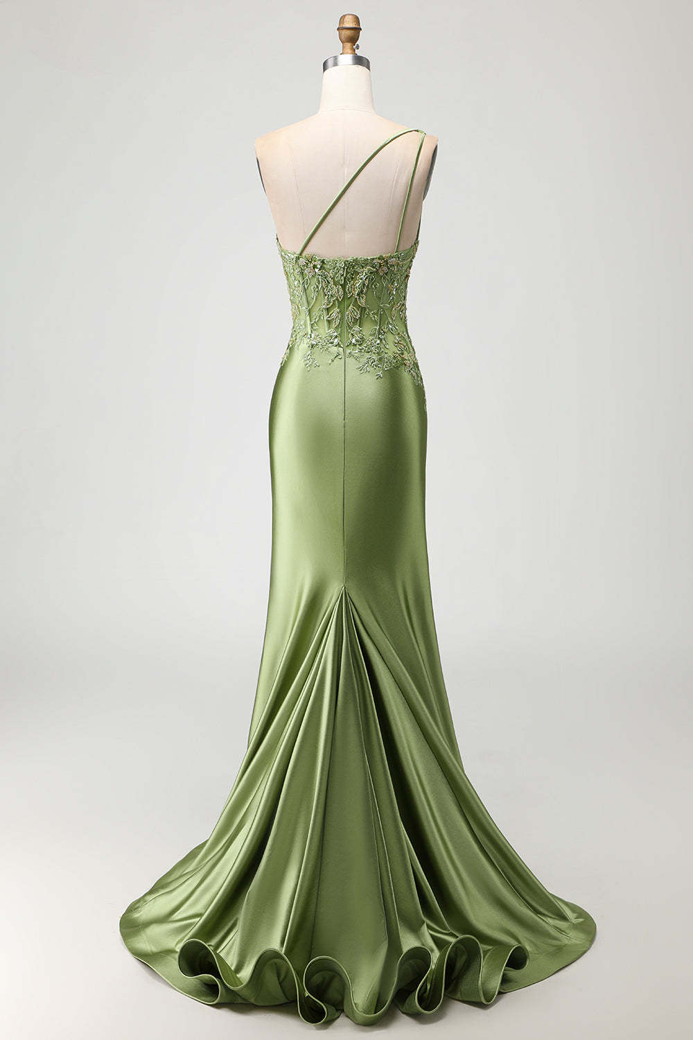 Sparkly Green Mermaid Long Corset Prom Dress with Slit