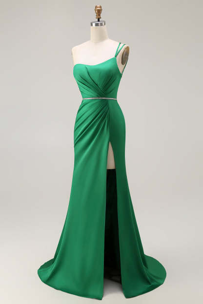 Sparkly Dark Green Mermaid Long Prom Dress with Slit