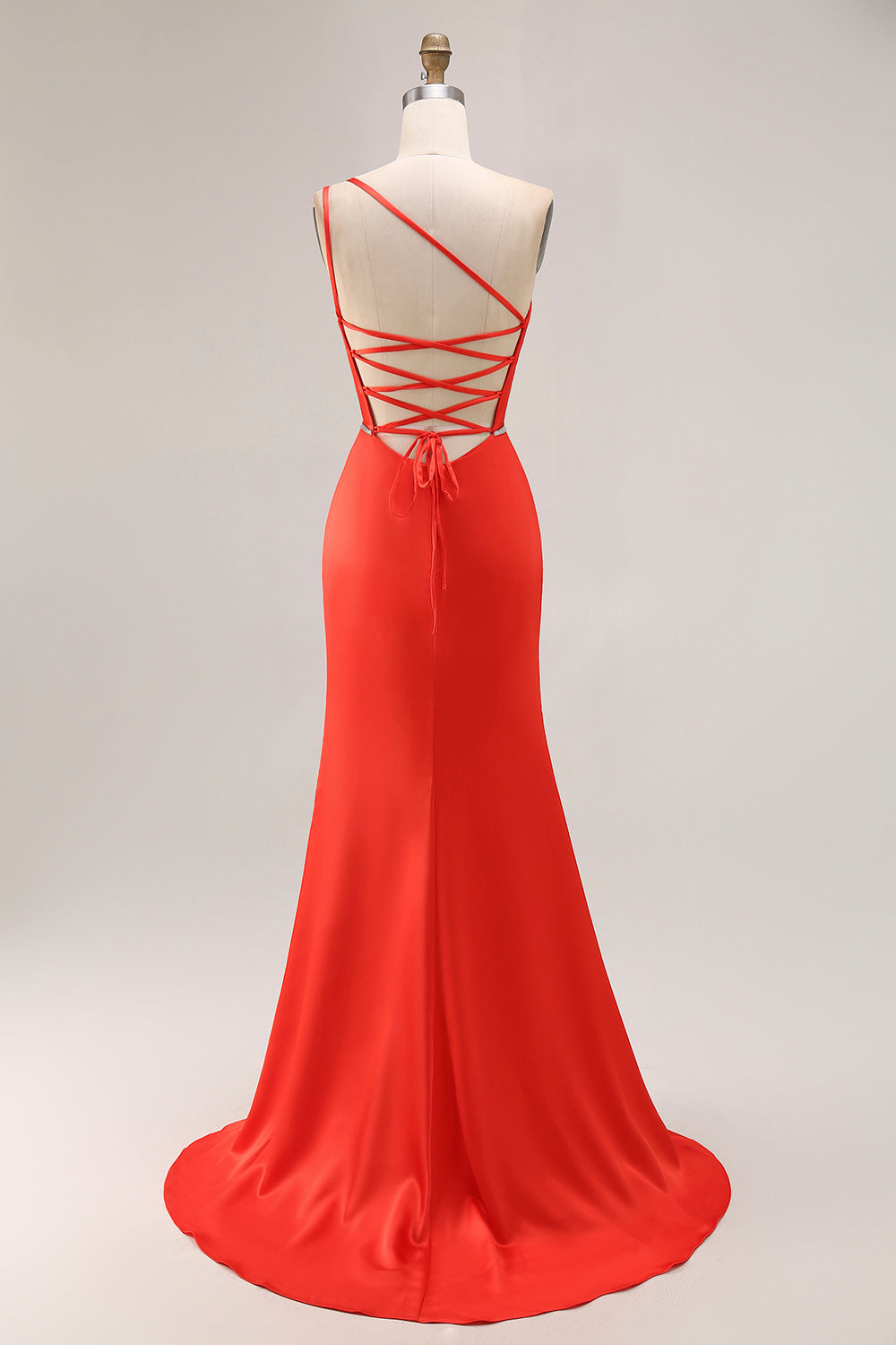 Orange Mermaid Long One Shoulder Ruched Prom Dress with Slit