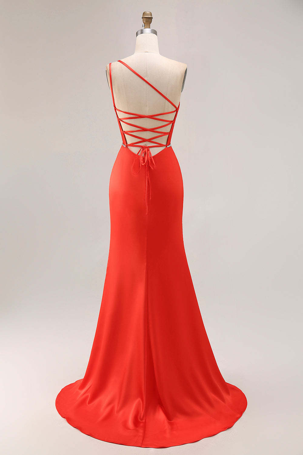 Orange Mermaid Long One Shoulder Ruched Prom Dress with Slit