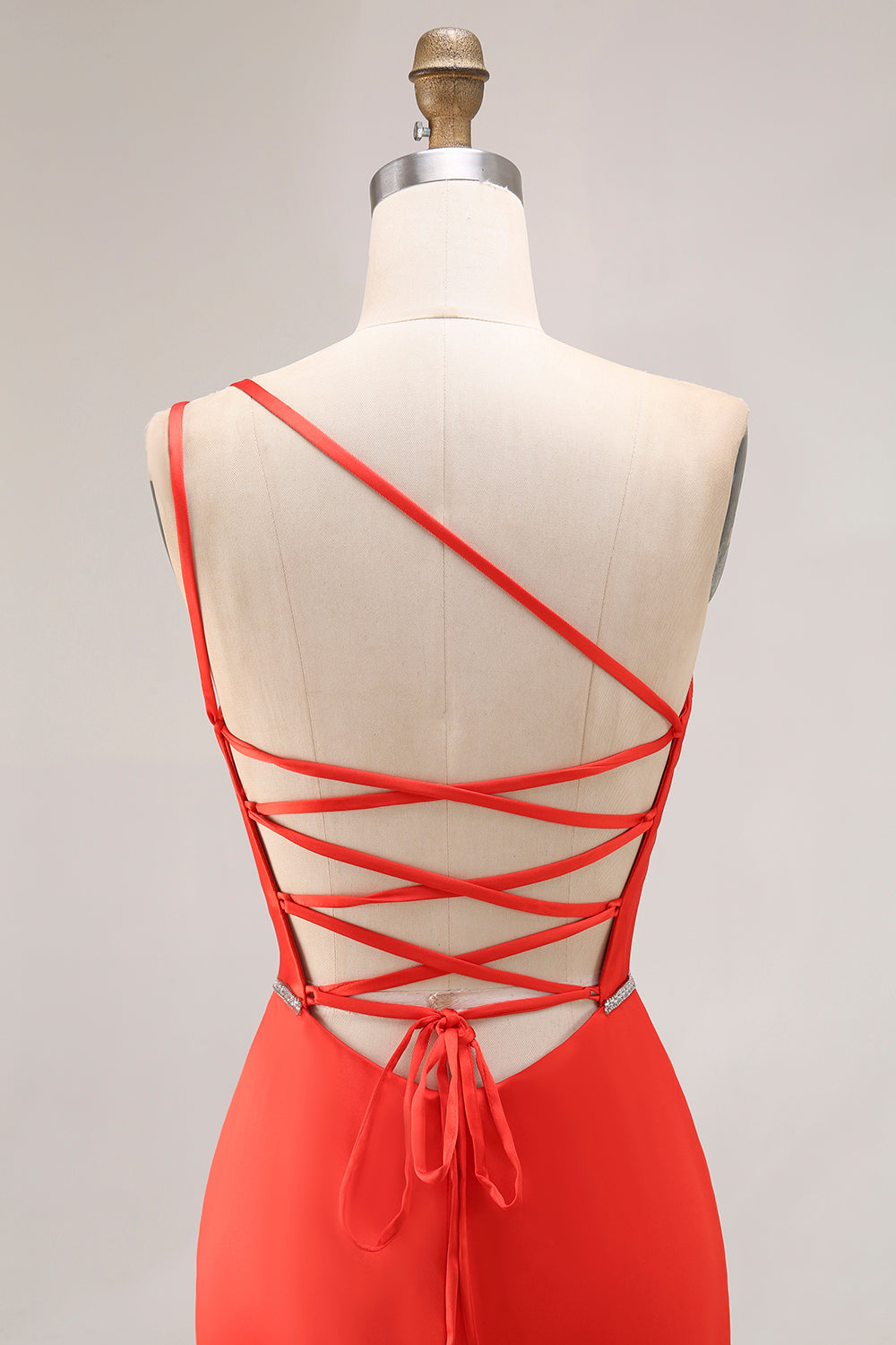 Orange Mermaid Long One Shoulder Ruched Prom Dress with Slit