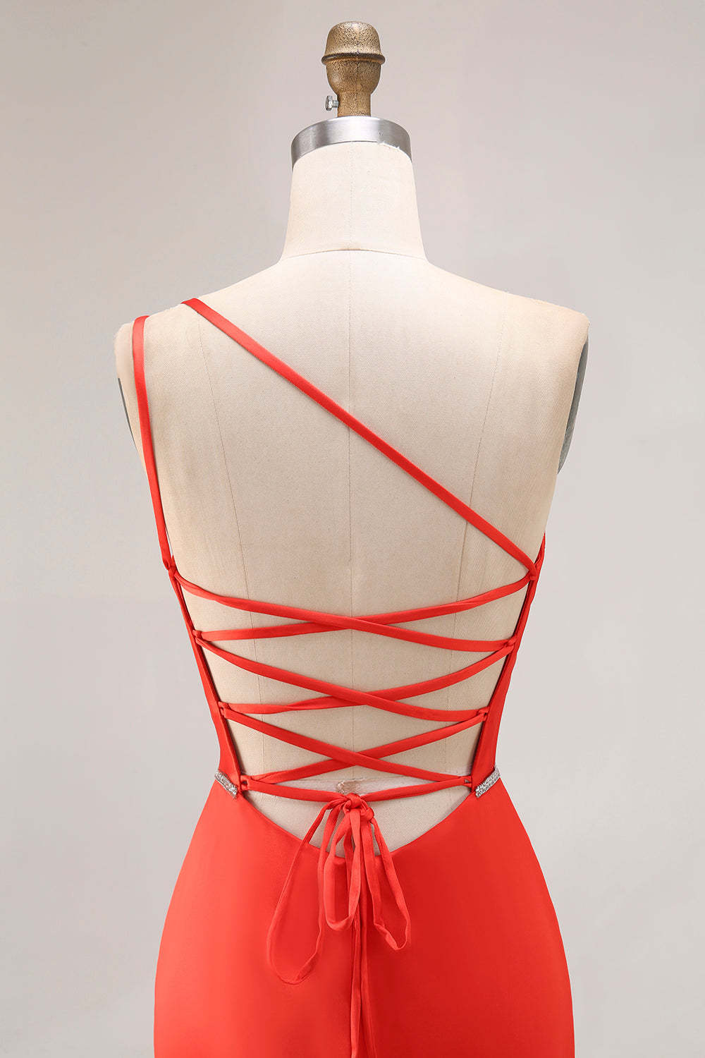 Orange Mermaid Long One Shoulder Ruched Prom Dress with Slit