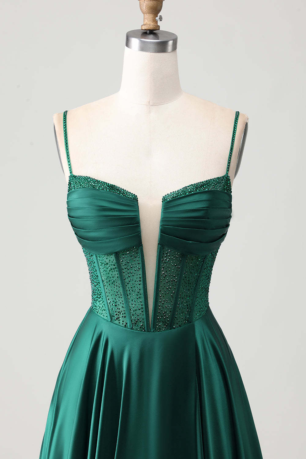 Sparkly Dark Green Corset Long Prom Dress with Rhinestones