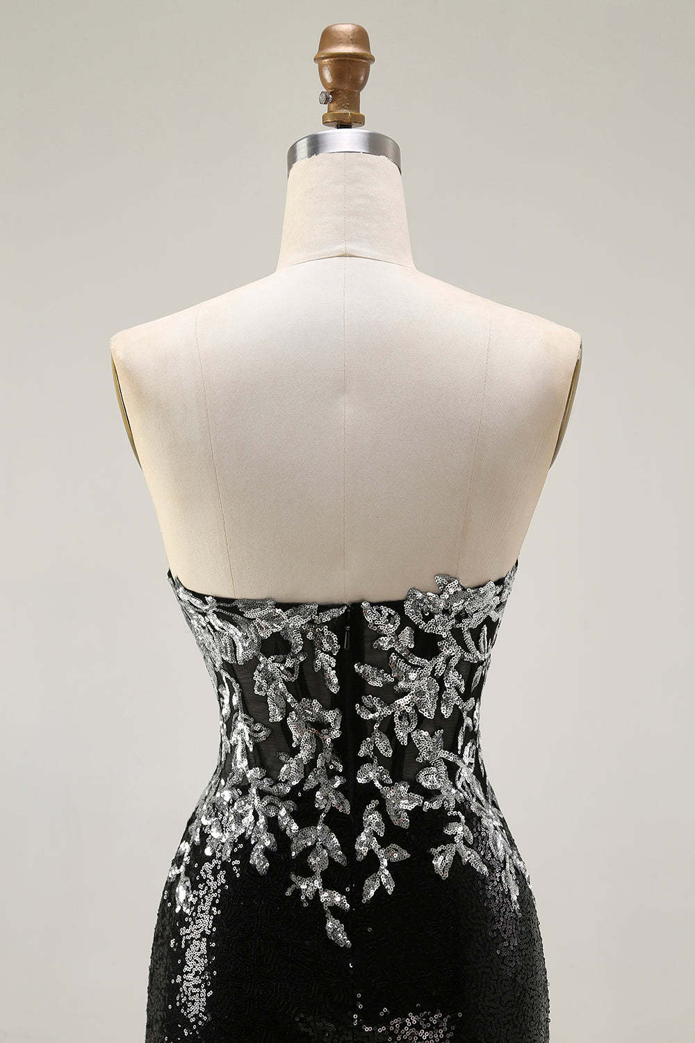 Sparkly Black Silver Strapless Mermaid Long Sequin Prom Dress