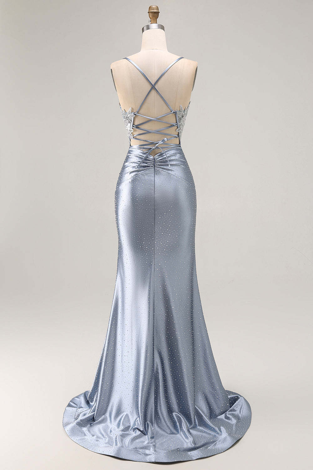 Grey Blue Corset Mermaid Sparkly Beaded Long Prom Dress with Appliques