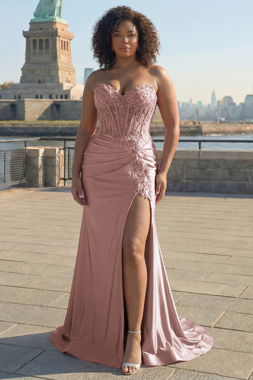 Sparkly Blush Mermaid Corset Long Prom Dress with Slit