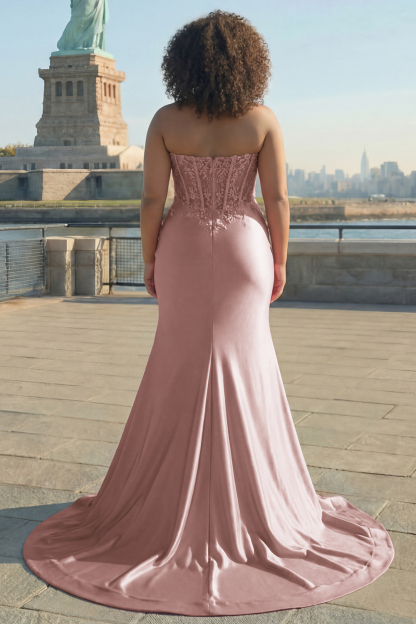 Sparkly Blush Mermaid Corset Long Prom Dress with Slit