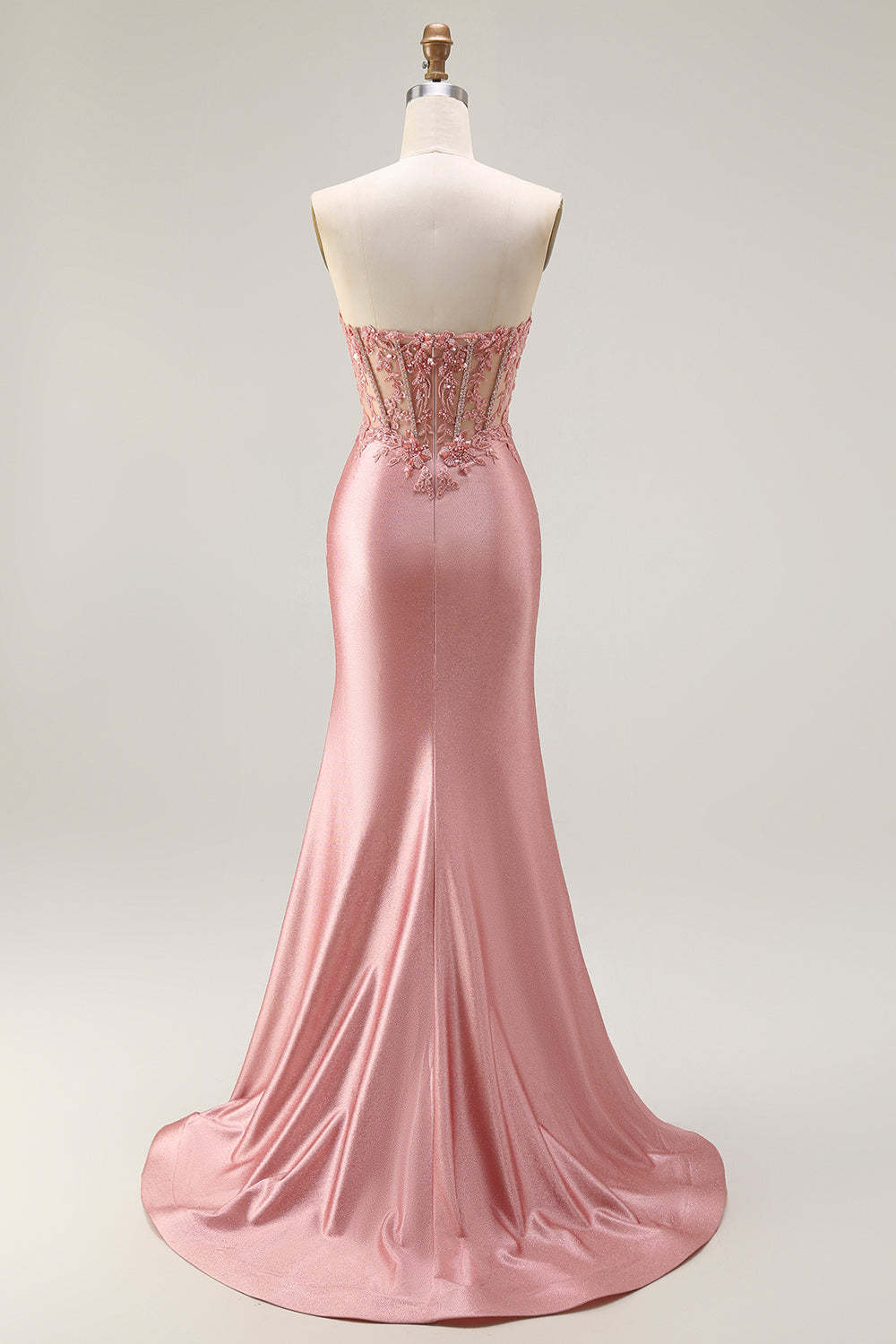 Sparkly Blush Mermaid Corset Long Prom Dress with Slit