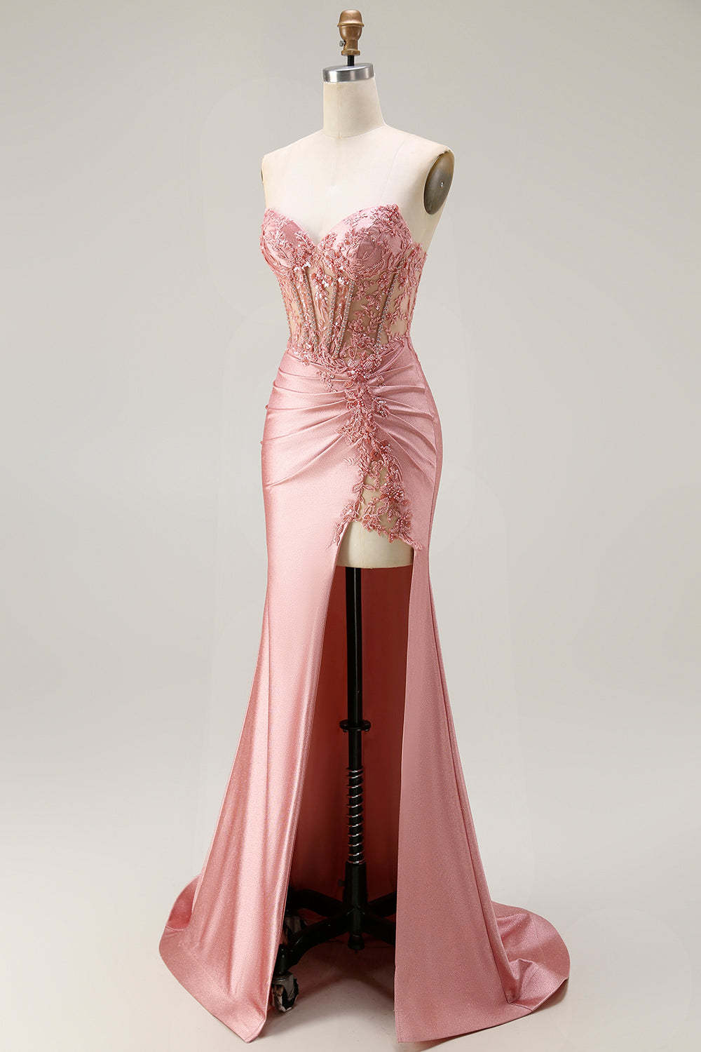 Sparkly Blush Mermaid Corset Long Prom Dress with Slit